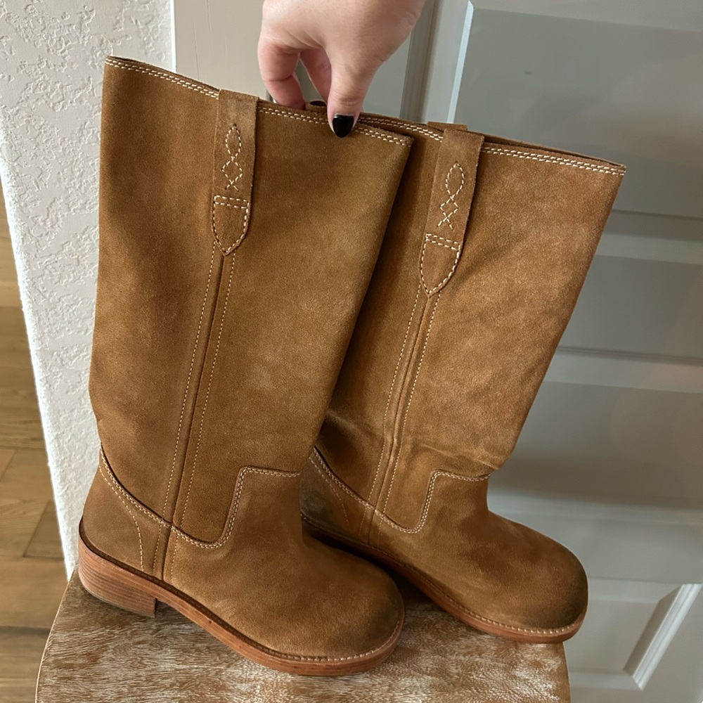 New Free People Blaze Pull On Campus Boots Toffee Suede - Picture 5 of 9